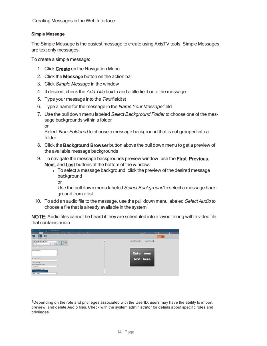 A page from the Content Creation Training Guide explaining how to create a simple message in numbered steps